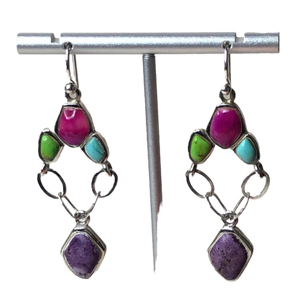 BARSE Sterling Silver Multi-Gem Stone French Wire Chandelier Earrings